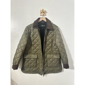 Lauren Ralph Lauren Corduroy-Trim Quilted Coat Hunter Green Winter Jacket Large